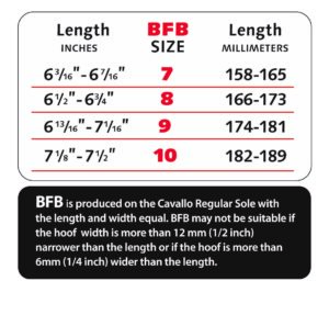 Cavallo Horse Hoof Boot BFB Big Foot Boot Size Chart