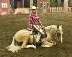 Image of Jody Childs on her horse while doing a gaited clinic.