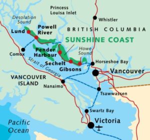 Map of the Sunshine Coast BC