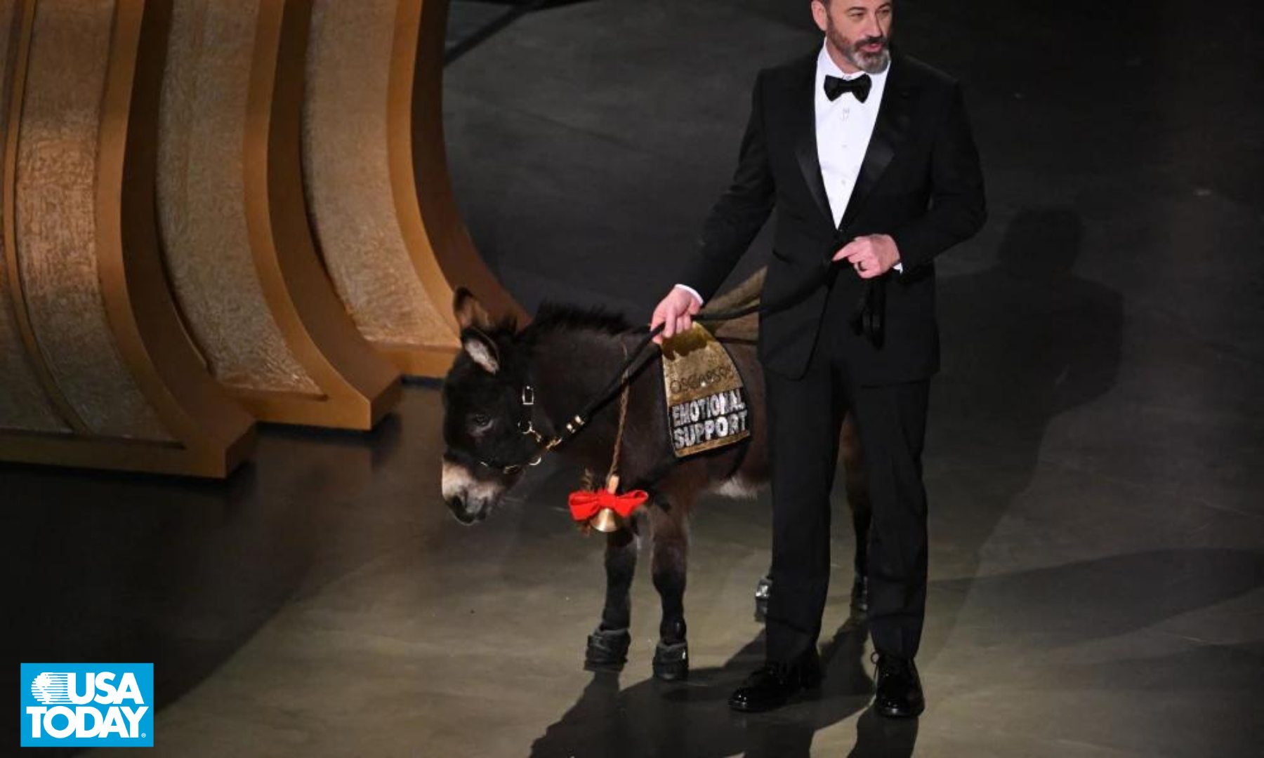 USA TODAY Photo credit CLB Boots at Academy Awards with donkey & Jimmy Kimmel