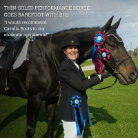 Rebecca Brown training & eventing uses Cavallo Hoof Boots for thin soles