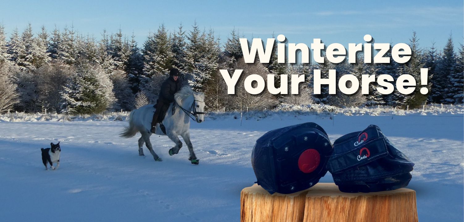 Cavallo hoof boots for winter riding protection, featuring durable equine gear to winterize horse care.