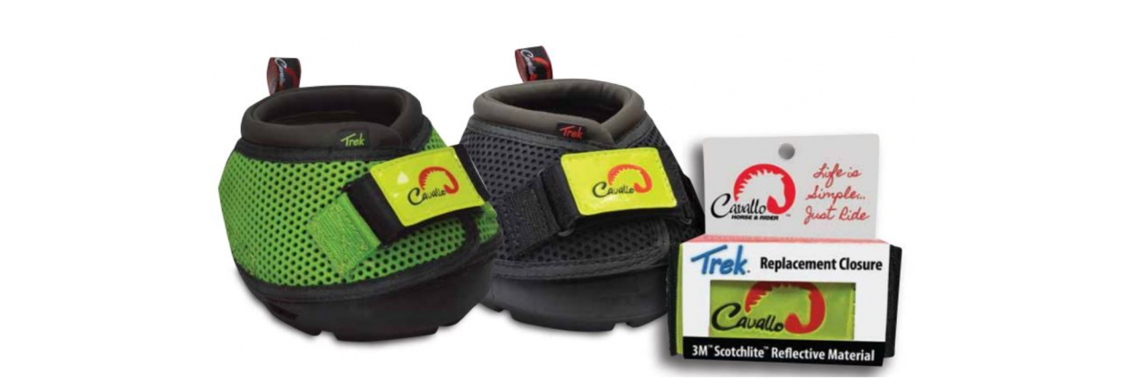 Cavallo Trek Hoof Boots with reflective closures for horse care and protection. Durable equine gear.