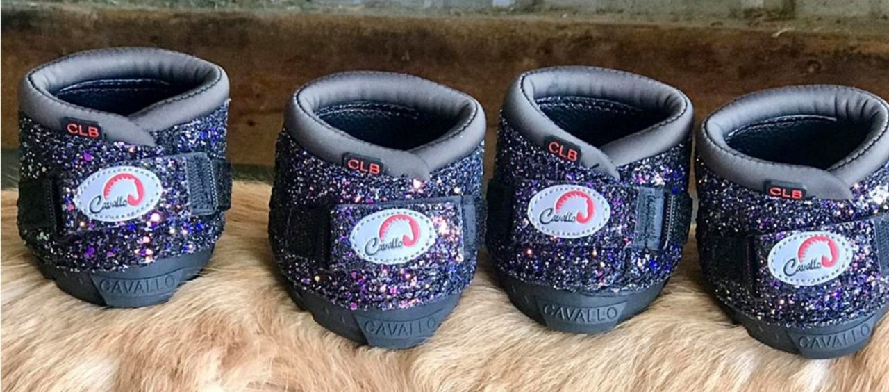 Glittery Cavallo hoof boots for horses, perfect equine gear for stylish and comfortable hoof protection.