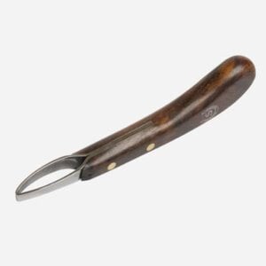 Hoof knife with wooden handle for horse care, essential tool for equine hoof maintenance and Cavallo hoof boot preparation.