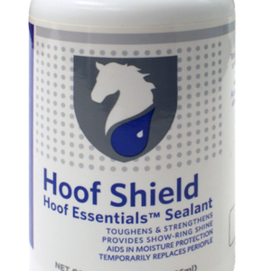 Cavallo Hoof Shield Sealant bottle, strengthens horse hooves, provides shine, essential equine care product.