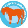 Logo featuring an orange horse silhouette and My Lovely Horse Rescue text, ideal for equine gear branding needs.