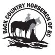 Back Country Horsemen of BC logo featuring a horse and rider, ideal for promoting Cavallo hoof boots and equine gear.