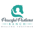 Peaceful Pastures Ranch logo featuring horse silhouette, promoting Cavallo hoof boots and top-quality equine care gear.