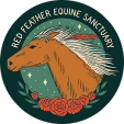 Red Feather Equine Sanctuary logo featuring a horse head, ideal for Cavallo hoof boots and equine gear lovers.