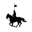 Silhouette of rider on horseback, symbolizing Cavallo hoof boots and premium equine gear. Perfect for horse care enthusiasts.