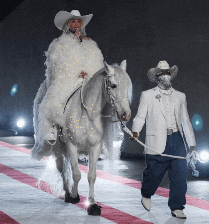 Beyonce with Cavallo Trek Horse Hoof Boots during Beyonce Bowl NFL half time Show