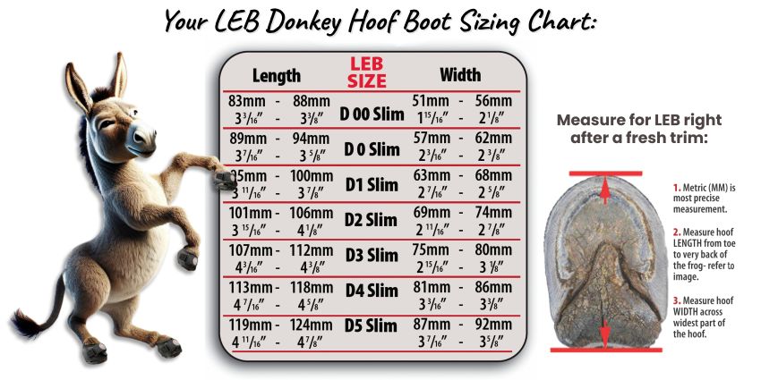 Cavallo LEB Long Ear Boot Donkey Hoof Boots Sizing Chart 