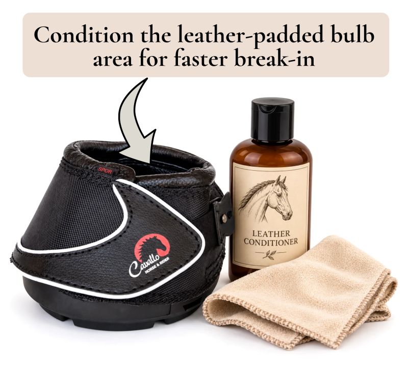 Condition the leather bulbs Cavallo Hoof Boots for faster break-in