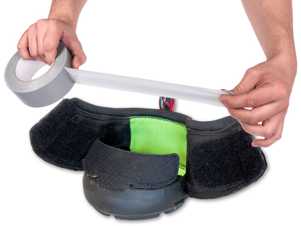 Duct-taping Cavallo Hoof Boot drainage holes